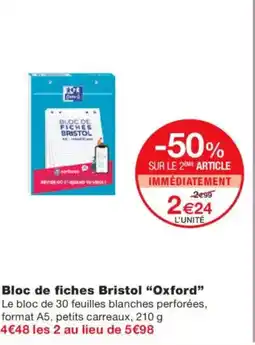 Monoprix OXFORD Bloc de fiches Bristol offre