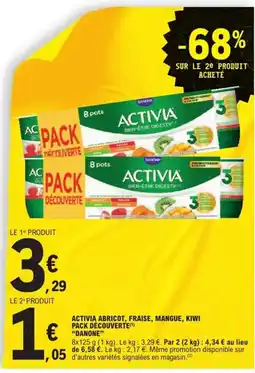 E.Leclerc Express DANONE Activia abricot, fraise, mangue, kiwi pack découverte offre