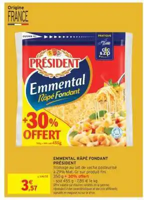 Intermarché Emmental Râpé Fondant PRÉSIDENT offre