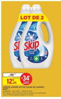 Intermarché LESSIVE LIQUIDE ACTIVE CLEAN 40 LAVAGES SKIP offre
