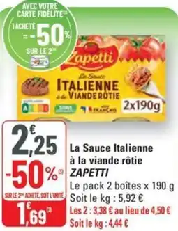 G20 La Sauce Italienne à la viande rôtie ZAPETTI offre