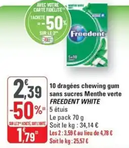 G20 FREEDENT WHITE 10 dragées chewing gum sans sucres Menthe verte offre