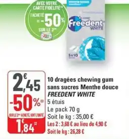 G20 FREEDENT WHITE 10 dragées chewing gum sans sucres Menthe douce offre