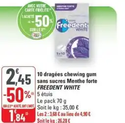 G20 FREEDENT WHITE 10 dragées chewing gum sans sucres menthe forte offre