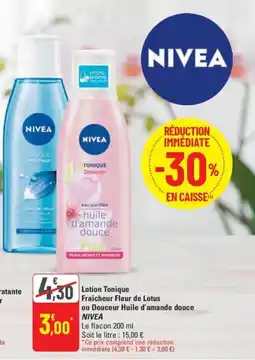 G20 NIVEA Lotion tonique fraîcheur fleur de lotus ou douceur huile d'amande douce offre
