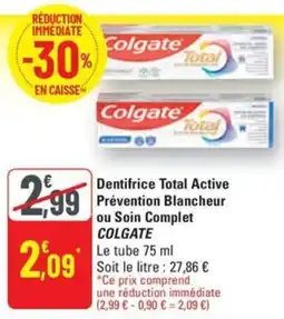 G20 COLGATE Dentifrice total active prévention blancheur ou soin complet offre