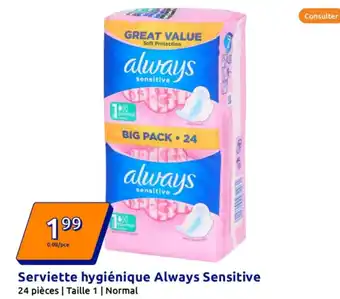 Action Serviette hygiénique always sensitive offre