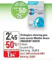 G20 Freedent - 10 dragées chewing gum sans sucres menthe douce offre