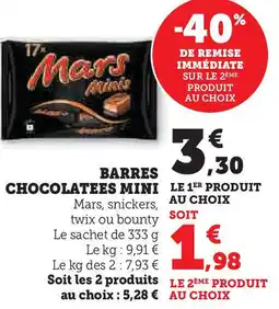Super U Barres chocolatees mini offre