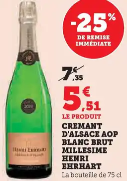 Super U Cremant d'alsace aop blanc brut millesime henri ehrhart offre