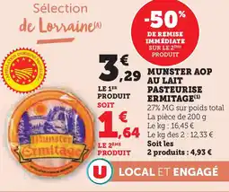 Super U Munster aop au lait pasteurise ermitage offre