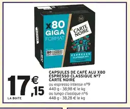 Intermarché CARTE NOIRE Capsules de café alu x80 espresso classique n°7 carte noire offre