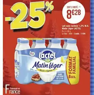 Géant Casino Lactel lait sans lactose 1.2% m.g. matin léger offre