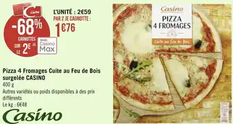 Géant Casino Casino pizza 4 fromages cuite au feu de bois surgelée offre