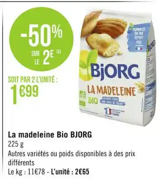 Géant Casino Bjorg la madeleine bio offre