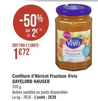 Géant Casino Gayelord hauser confiture d’abricot fructose vivis offre