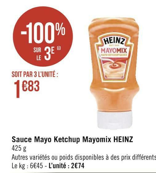 Promo Heinz sauce mayo ketchup mayomix chez Géant Casino