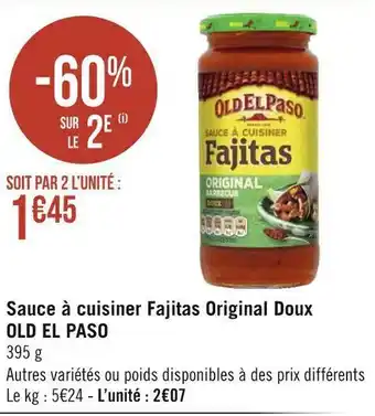 Old el paso sauce à cuisiner fajitas original doux