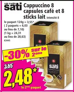 Norma LES CAFÉS SATI Cappuccino 8 capsules café et 8 sticks lait intensité offre