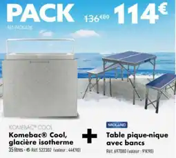 Narbonne accessoires Komebac Cool, glacière isotherme + Table pique-nique avec bancs offre