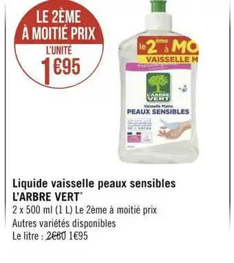 Géant Casino L’arbre vert liquide vaisselle peaux sensibles* offre