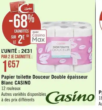 Géant Casino Casino papier toilette douceur double épaisseur blanc offre