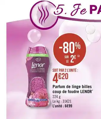 Géant Casino Lenor parfum de linge billes coup de foudre offre