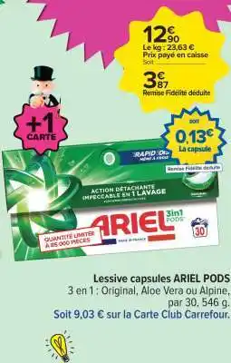 Carrefour LESSIVE CAPSULES ARIEL PODS offre