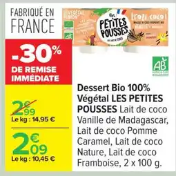 Carrefour Dessert Bio 100% Végétal LES PETITES POUSSES offre
