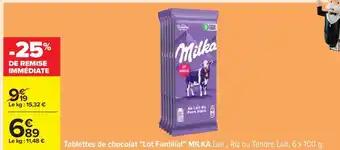 Carrefour Tablettes de chocolat Lot Familial MILKA offre