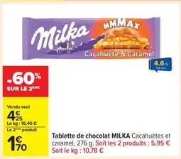 Carrefour Tablette de chocolat MILKA Cacahuètes et caramel offre