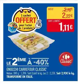 Match CARREFOUR CLASSIC Gnocchi offre