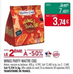 Match MAITRE COQ WINGS PARTY offre