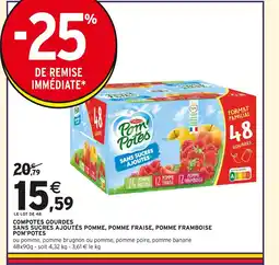Intermarché Materne Compotes gourdes sans sucres ajoutés pomme, pomme fraise, pomme framboise offre