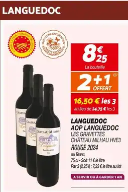 Netto Château Milhau Languedoc AOP Languedoc Les Gravettes HVE3 Rouge 2024 offre