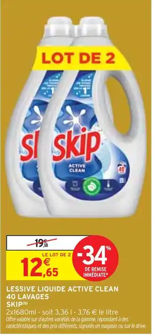 Intermarché SKIP Lessive liquide active clean 40 lavages offre