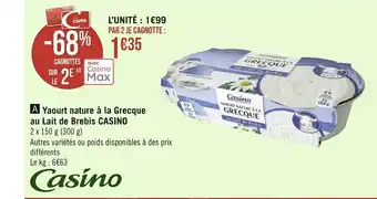 Casino yaourt nature à la grecque au lait de brebis