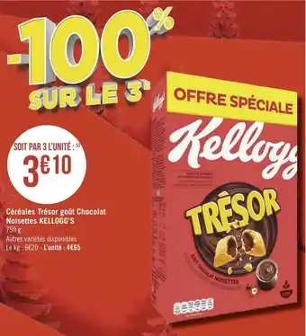 Géant Casino Kellogg’s céréales trésor goût chocolat noisettes offre
