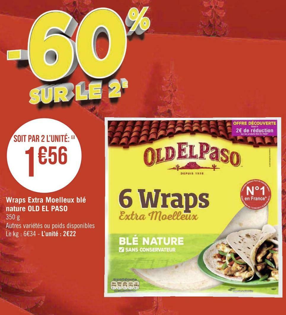 Promo Old el paso wraps extra moelleux blé nature chez Géant Casino