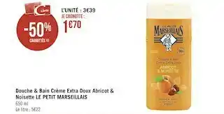Géant Casino Le petit marseillais douche & bain crème extra doux abricot & noisette offre