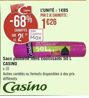 Géant Casino Casino sacs poubelle liens coulissants 50 l offre