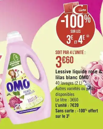 Géant Casino Omo lessive liquide rose & lilas blanc offre
