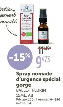 L'Eau Vive BALLOT FLURIN Spray nomade d'urgence spécial gorge offre