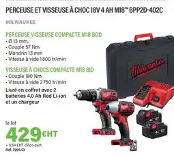 Quéguiner MILWAUKEE Perceuse et visseuse à choc 18v 4 ah m18™ bpp2d-402c offre
