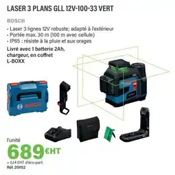 Quéguiner BOSCH Laser 3 plans gll 12v-100-33 vert offre