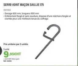 Quéguiner REVEX Serre-joint maçon saillie 175 offre