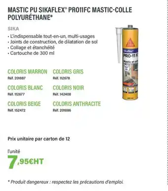 Quéguiner SIKA Mastic pu sikaflex® pro11fc mastic-colle polyurethane offre