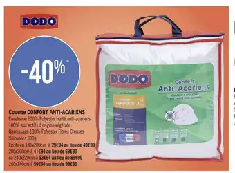Géant Casino Dodo bon plan sur la couette confort anti-acariens offre