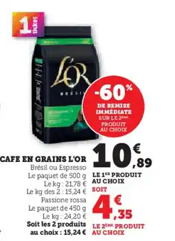 Super U L'OR Cafe en grains offre