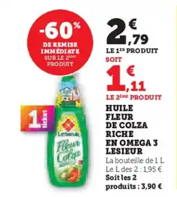 Super U LESIEUR Huile fleur de colza riche en omega 3 offre